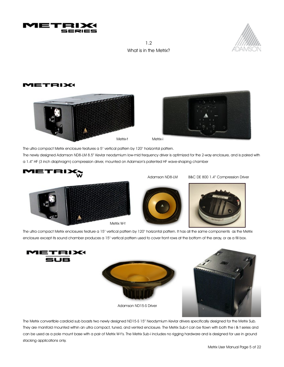 Adamson Metrix User Manual | Page 5 / 22