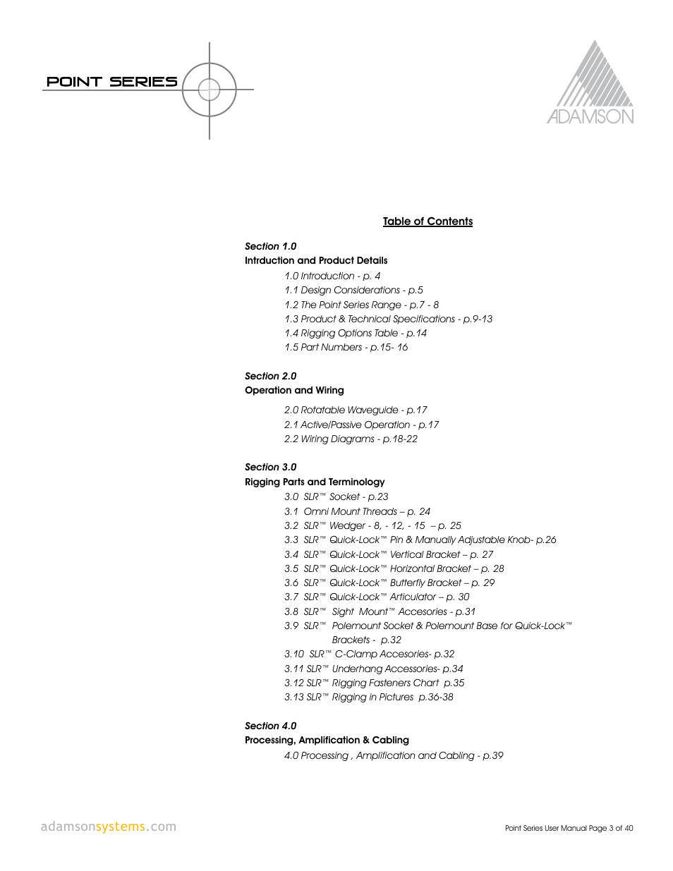 Adamson Point Series User Manual | Page 3 / 40