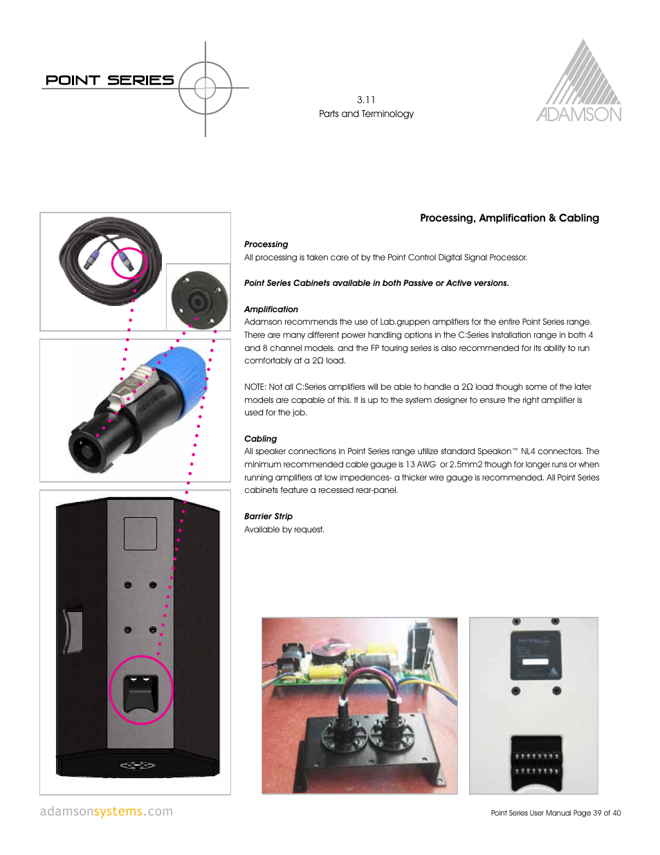 Processing, amplification & cabling, 11 parts and terminology | Adamson Point Series User Manual | Page 39 / 40