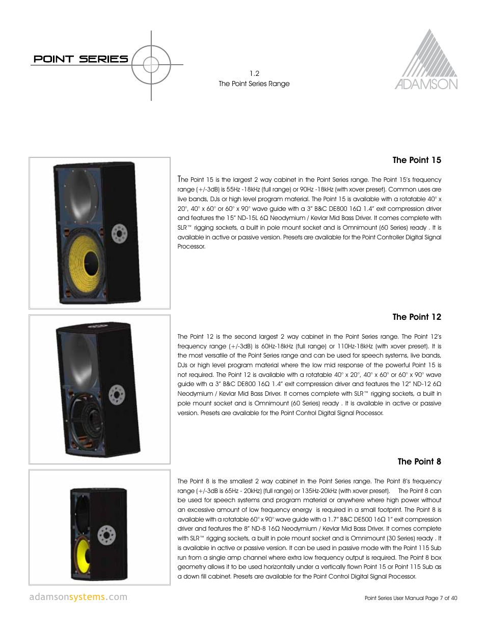 Adamson Point Series User Manual | Page 7 / 40