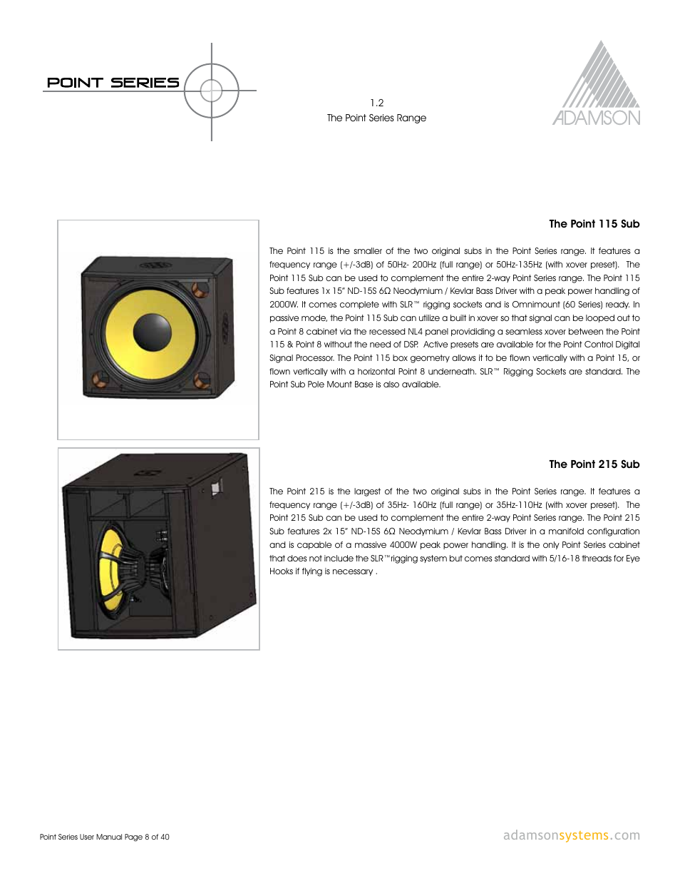 Adamson Point Series User Manual | Page 8 / 40