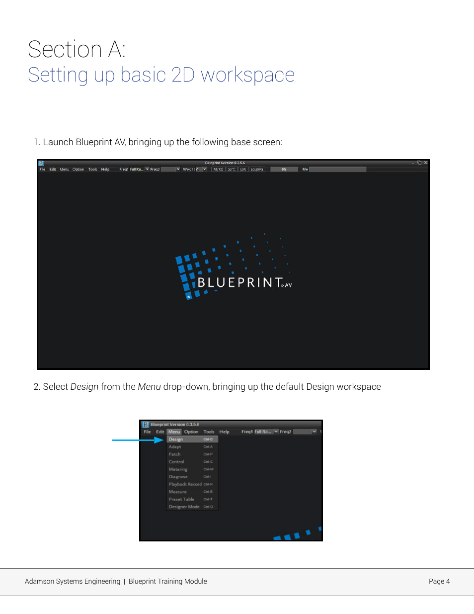 Setting up basic 2d workspace | Adamson Blueprint AV User Manual | Page 4 / 33