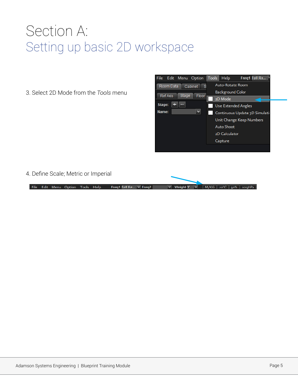 Setting up basic 2d workspace | Adamson Blueprint AV User Manual | Page 5 / 33