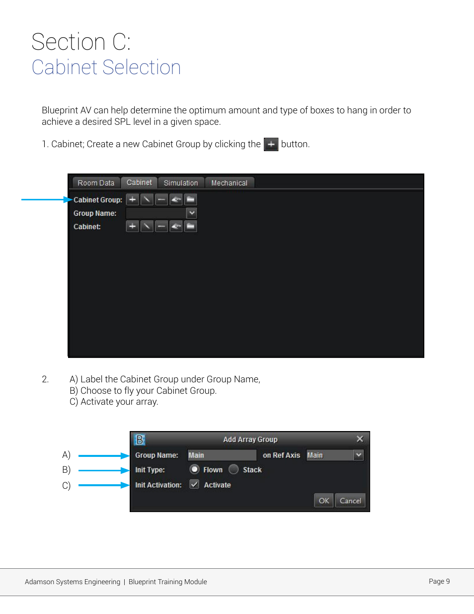 Cabinet selection | Adamson Blueprint AV User Manual | Page 9 / 33