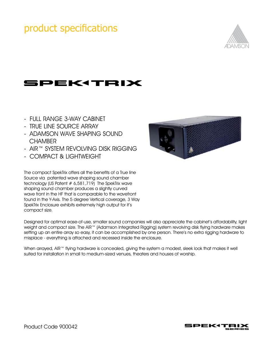 Product specifications | Adamson SpekTrix User Manual | Page 15 / 72