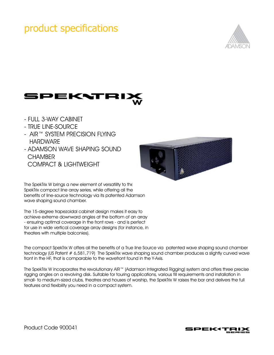 Product specifications | Adamson SpekTrix User Manual | Page 20 / 72