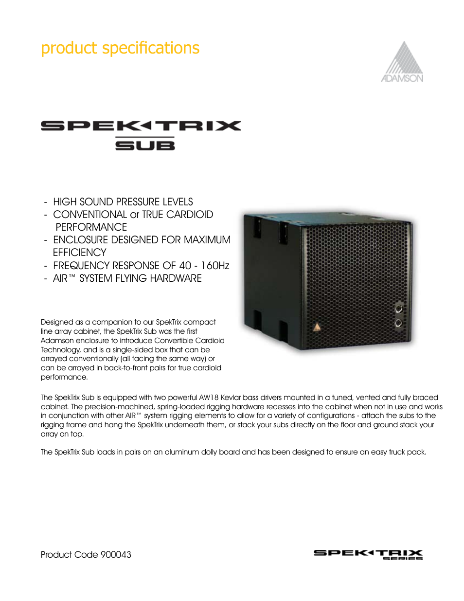 Product specifications | Adamson SpekTrix User Manual | Page 22 / 72