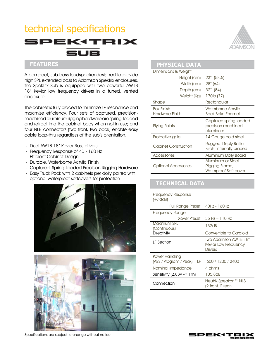 Technical specifications | Adamson SpekTrix User Manual | Page 23 / 72