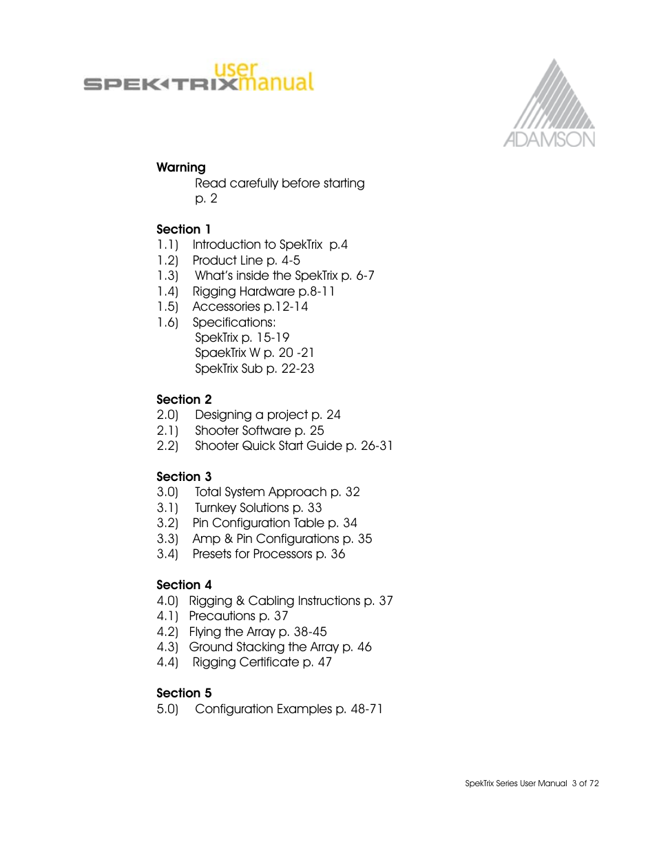 Adamson SpekTrix User Manual | Page 3 / 72