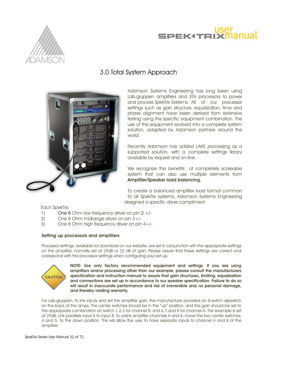 0 total system approach | Adamson SpekTrix User Manual | Page 32 / 72