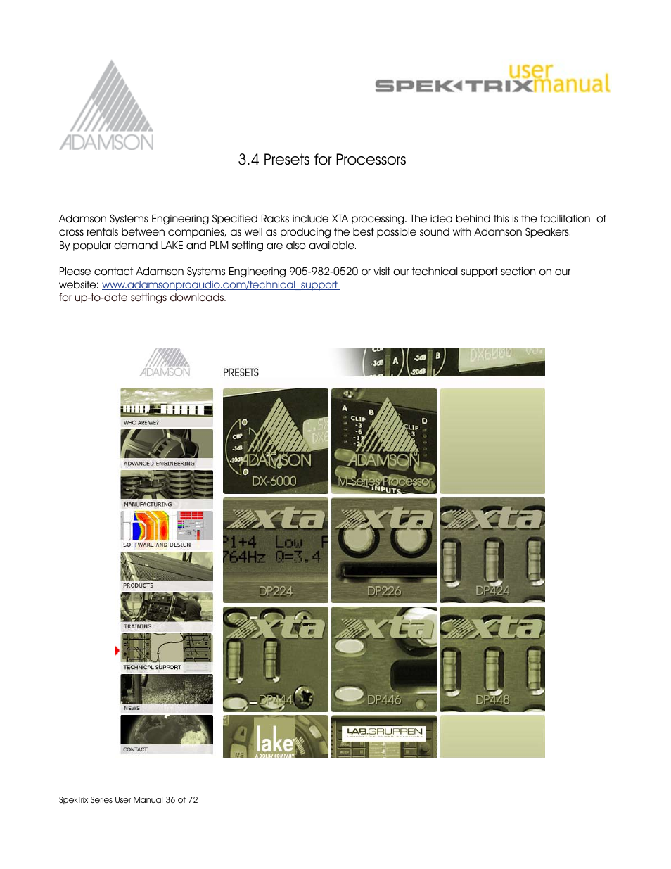 4 presets for processors | Adamson SpekTrix User Manual | Page 36 / 72