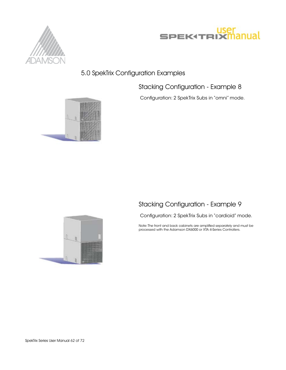 Stacking configuration - example 8, Stacking configuration - example 9, 0 spektrix configuration examples | Adamson SpekTrix User Manual | Page 62 / 72