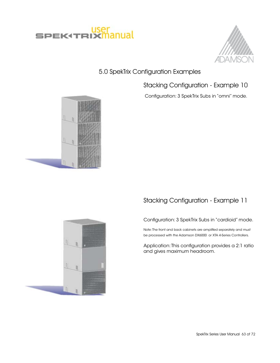 Stacking configuration - example 10, Stacking configuration - example 11, 0 spektrix configuration examples | Adamson SpekTrix User Manual | Page 63 / 72