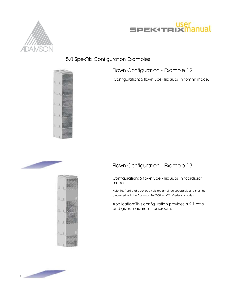 Flown configuration - example 12, Flown configuration - example 1, 0 spektrix configuration examples | Adamson SpekTrix User Manual | Page 64 / 72