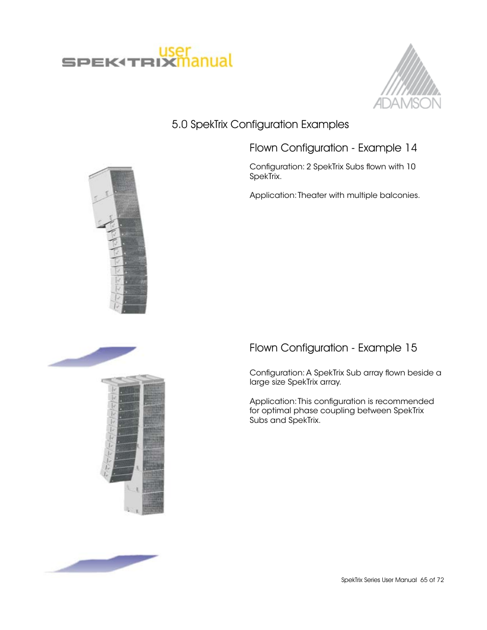 Flown configuration - example 14, Flown configuration - example 15, 0 spektrix configuration examples | Adamson SpekTrix User Manual | Page 65 / 72