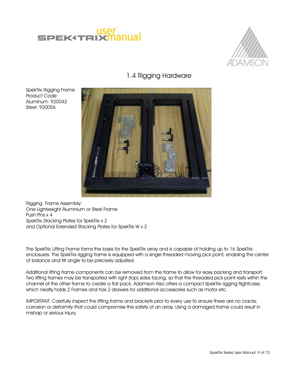 4 rigging hardware | Adamson SpekTrix User Manual | Page 9 / 72