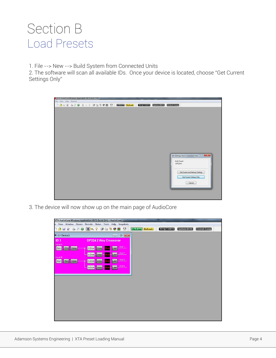 Load presets | Adamson XTA User Manual | Page 4 / 6