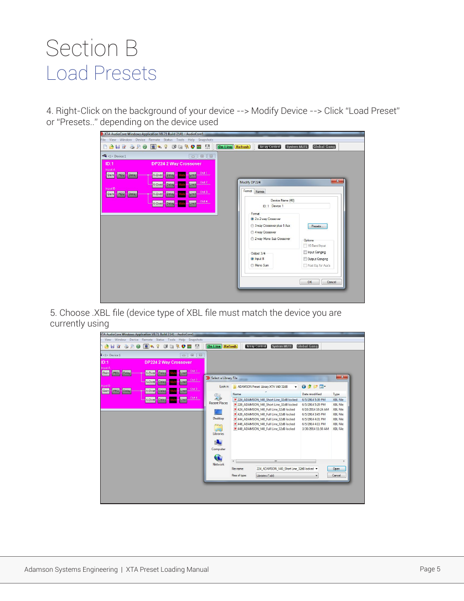 Load presets | Adamson XTA User Manual | Page 5 / 6