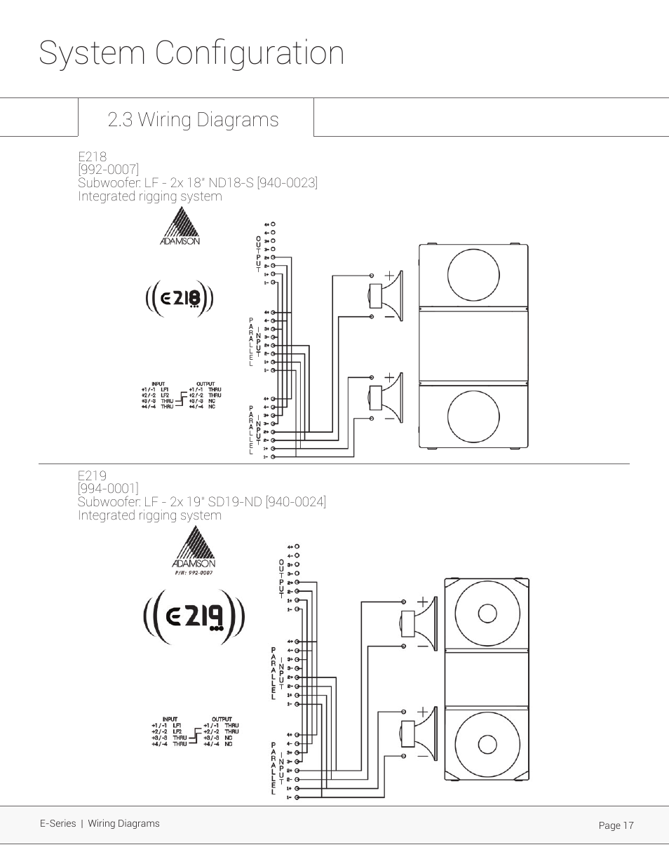 System configuration, 3 wiring diagrams | Adamson E-Series User Manual | Page 17 / 40