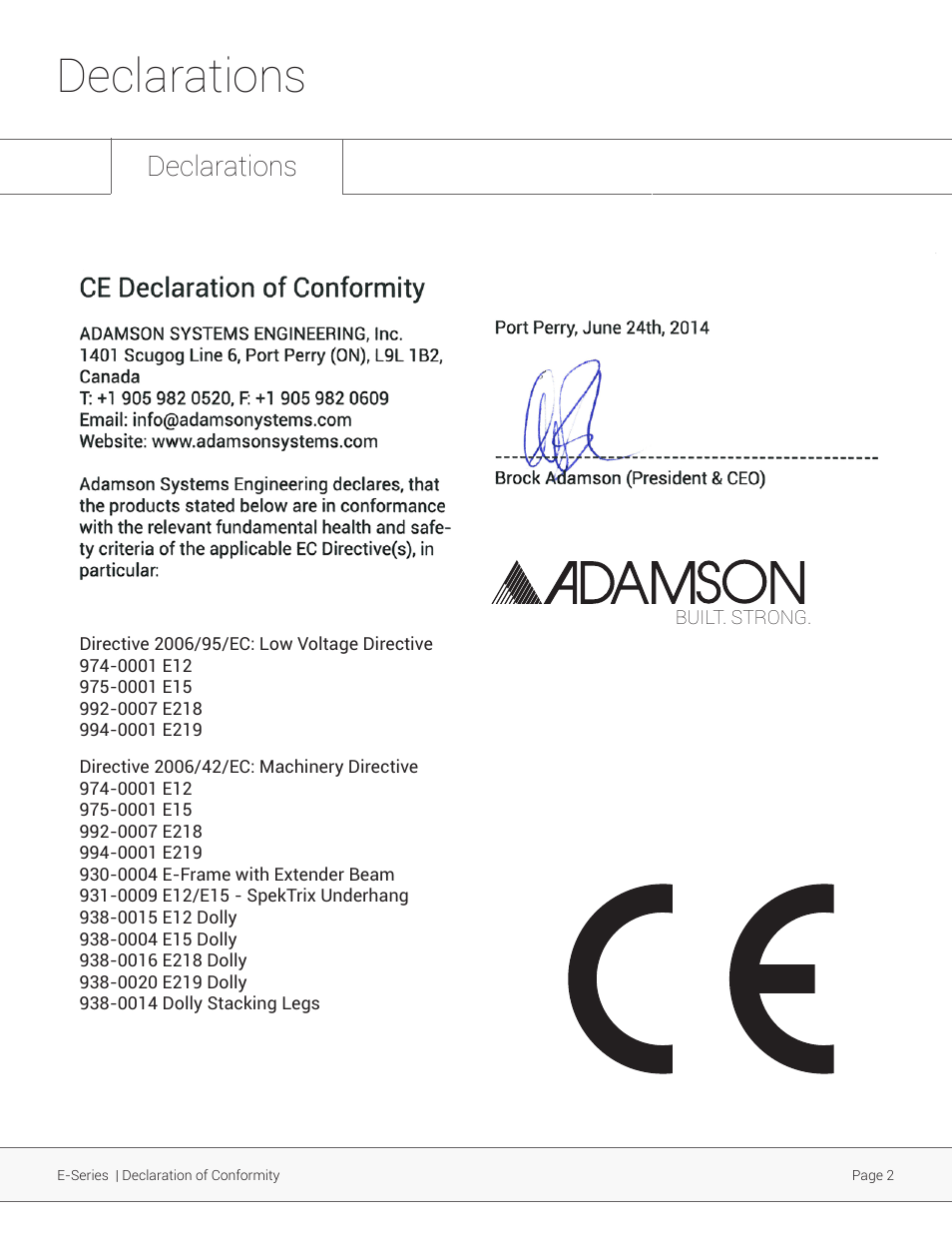 Declarations | Adamson E-Series User Manual | Page 2 / 40