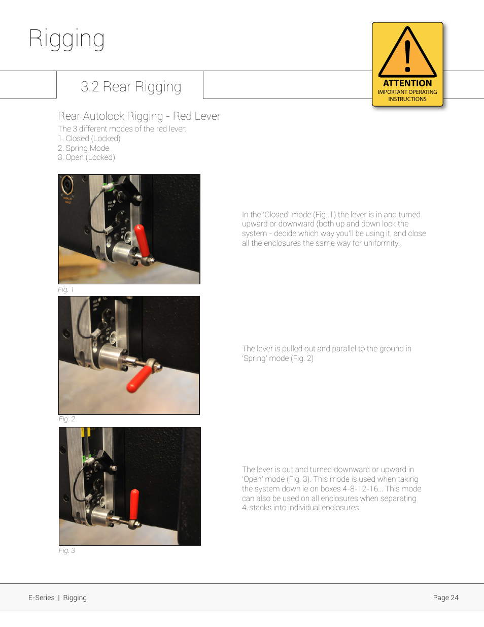 Rigging, 2 rear rigging, Rear autolock rigging - red lever | Adamson E-Series User Manual | Page 24 / 40