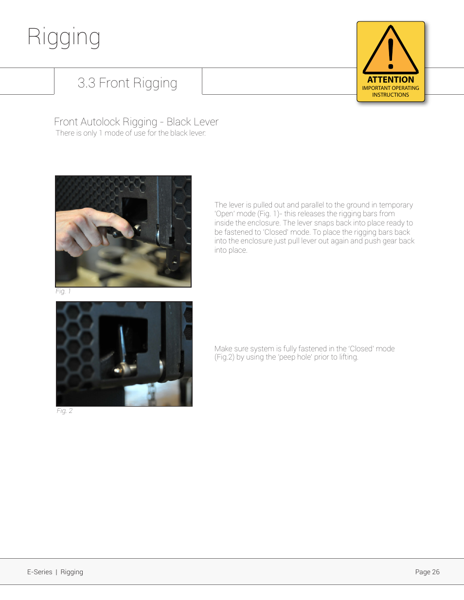 Rigging, 3 front rigging, Front autolock rigging - black lever | Adamson E-Series User Manual | Page 26 / 40