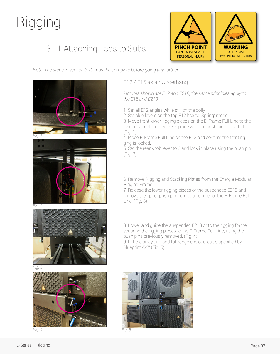 Rigging, 11 attaching tops to subs | Adamson E-Series User Manual | Page 37 / 40