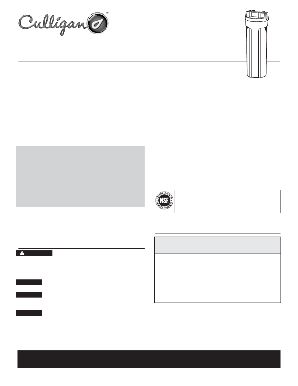 Guía para seleccionar cartuchos filtrantes, Precauciones | Culligan US-550 User Manual | Page 5 / 8