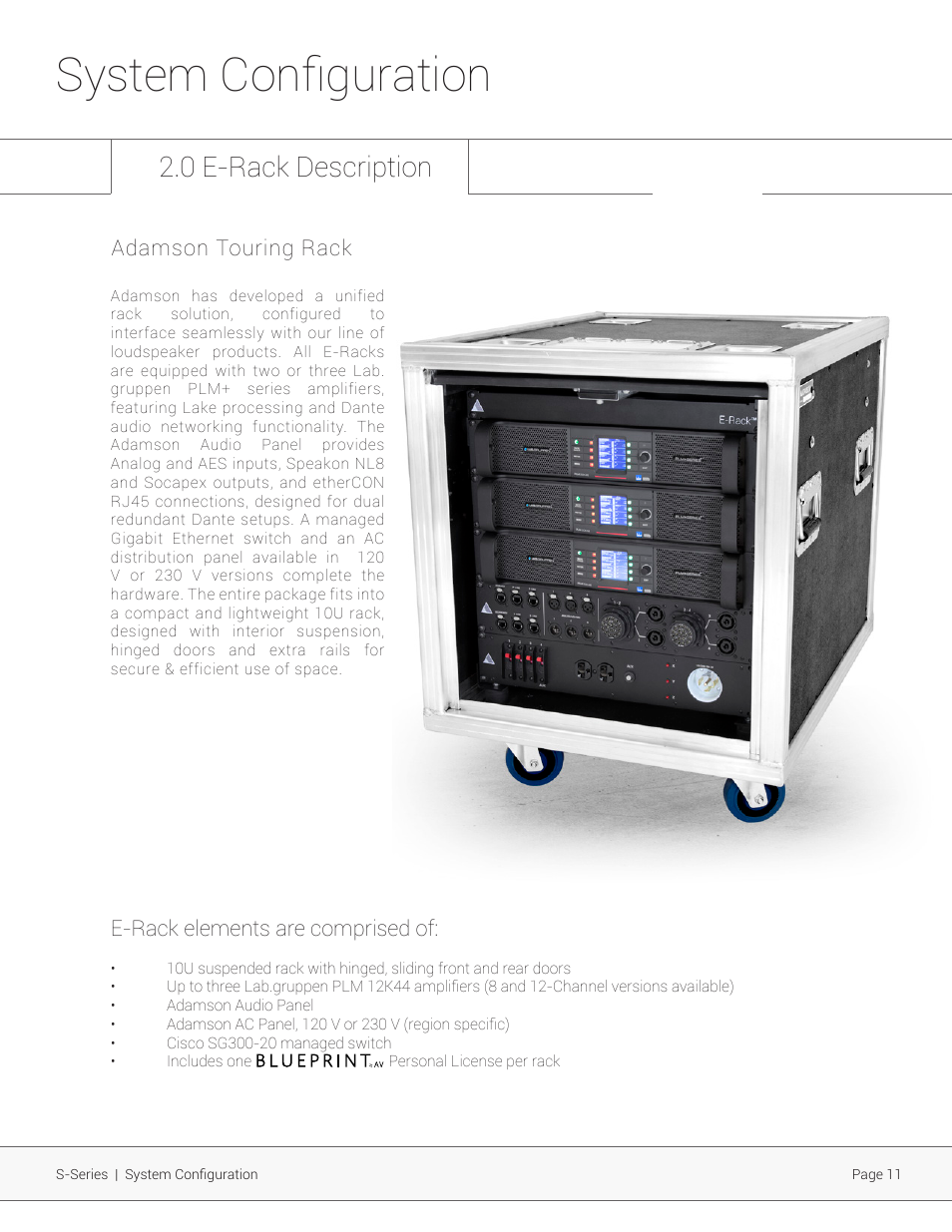 System configuration, 0 e-rack description | Adamson S-Series User Manual | Page 11 / 32