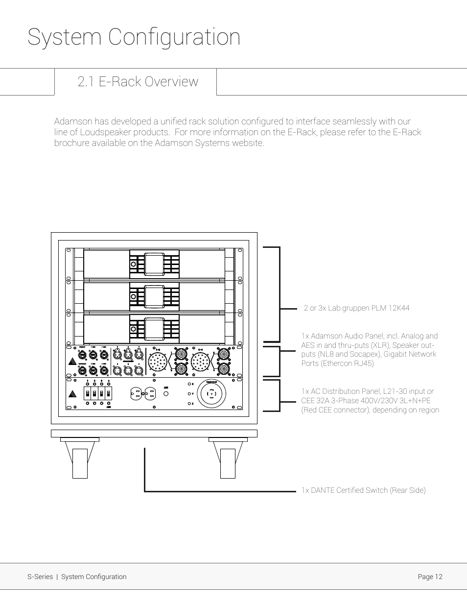 System configuration, 1 e-rack overview | Adamson S-Series User Manual | Page 12 / 32