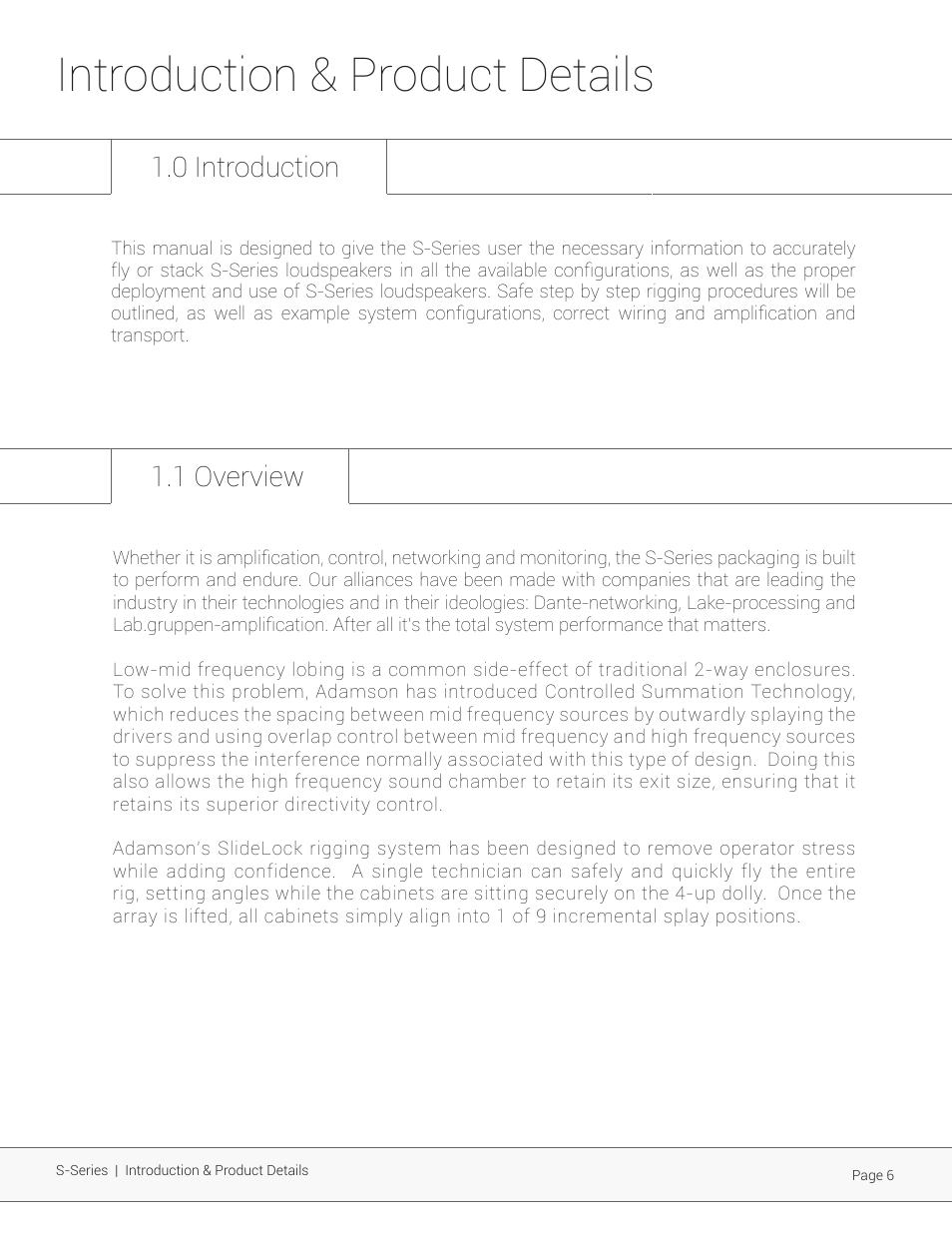 Introduction & product details, 0 introduction 1.1 overview | Adamson S-Series User Manual | Page 6 / 32
