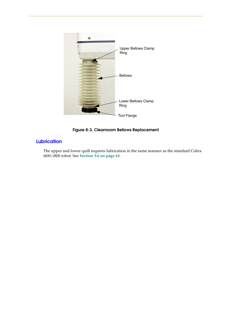 Lubrication, Figure 8-3, Cleanroom bellows replacement | Adept i600 Cobra User Manual | Page 104 / 110