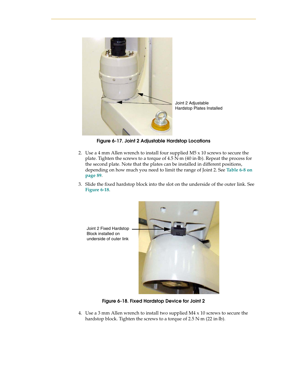 Figure 6-17. joint 2 adjustable hardstop locations, Figure 6-18. fixed hardstop device for joint 2, Figure 6-17 | Adept i600 Cobra User Manual | Page 87 / 110