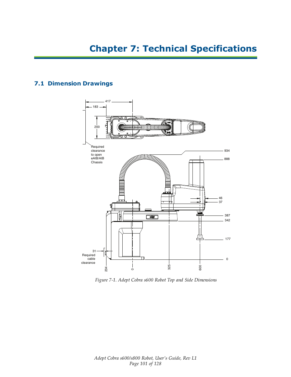 Chapter 7: technical specifications, 1 dimension drawings | Adept s600 Cobra User Manual | Page 101 / 128
