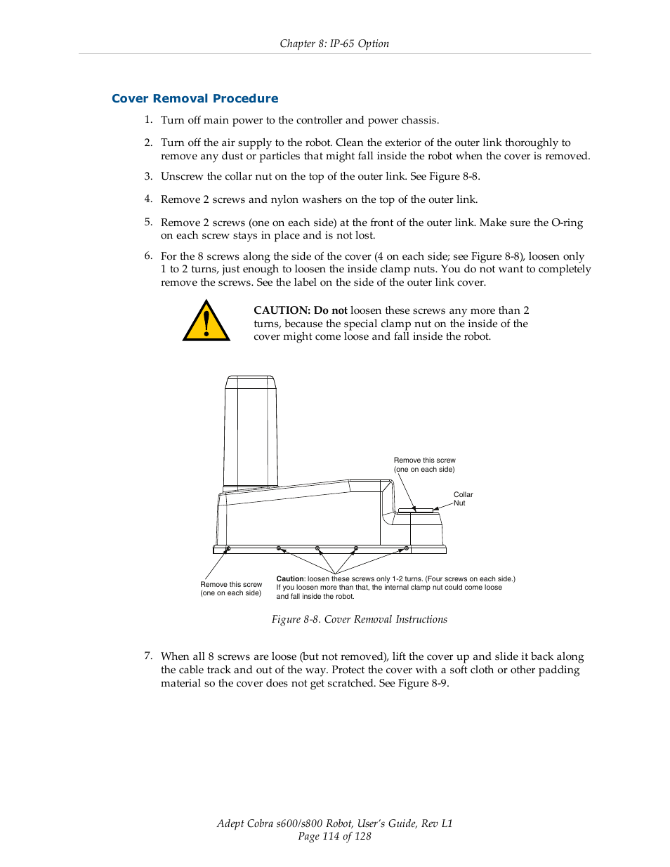 Cover removal procedure | Adept s600 Cobra User Manual | Page 114 / 128