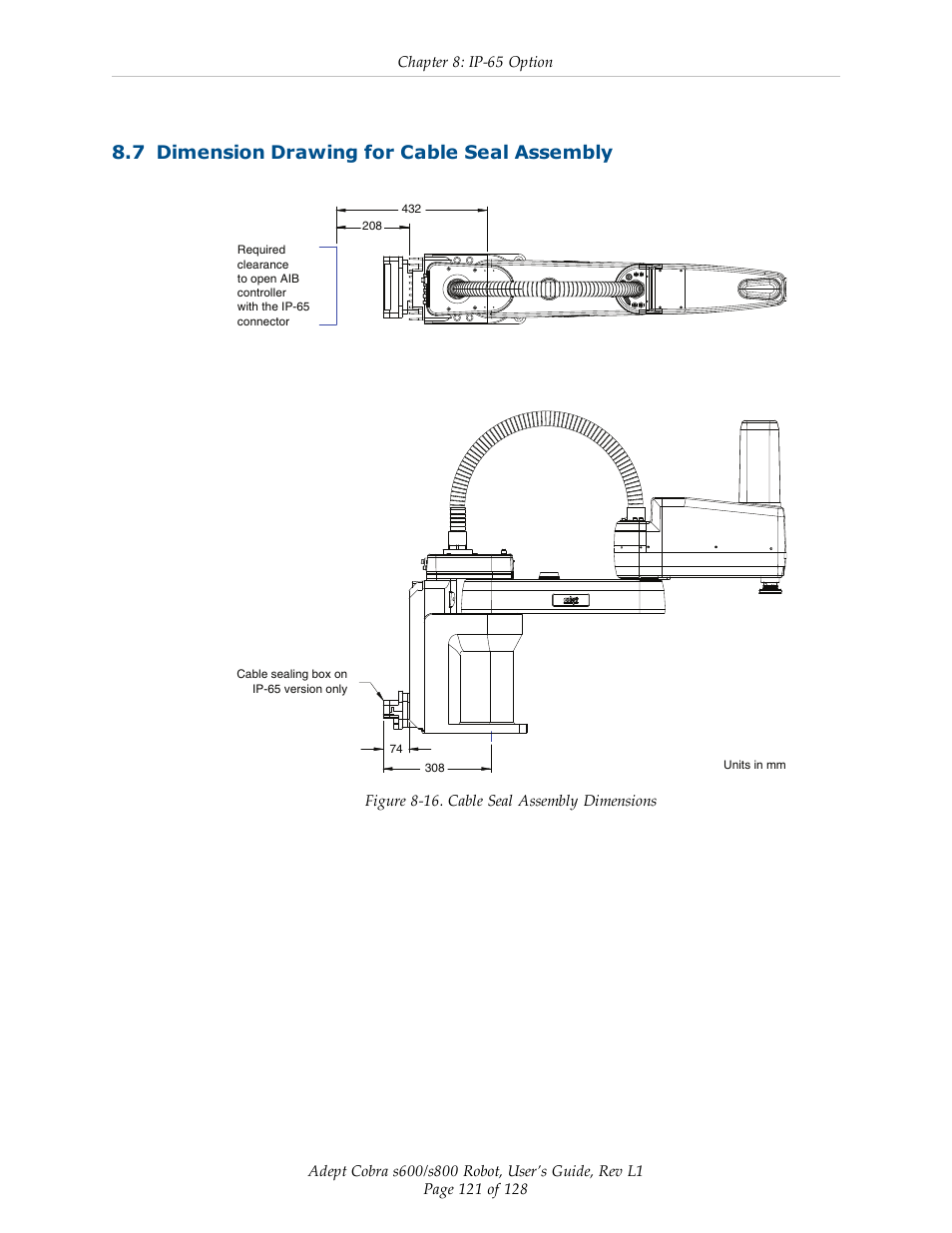 7 dimension drawing for cable seal assembly | Adept s600 Cobra User Manual | Page 121 / 128