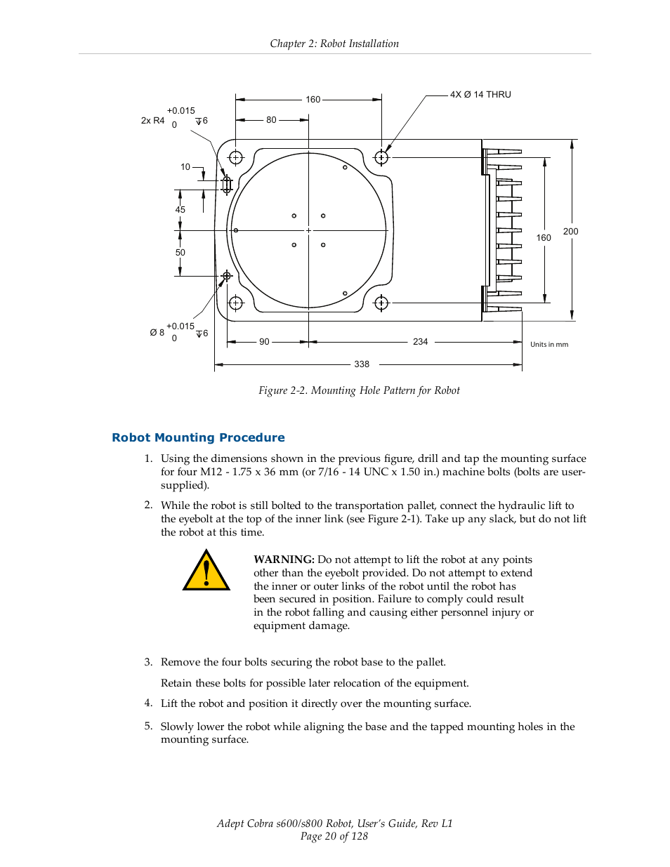 Robot mounting procedure | Adept s600 Cobra User Manual | Page 20 / 128