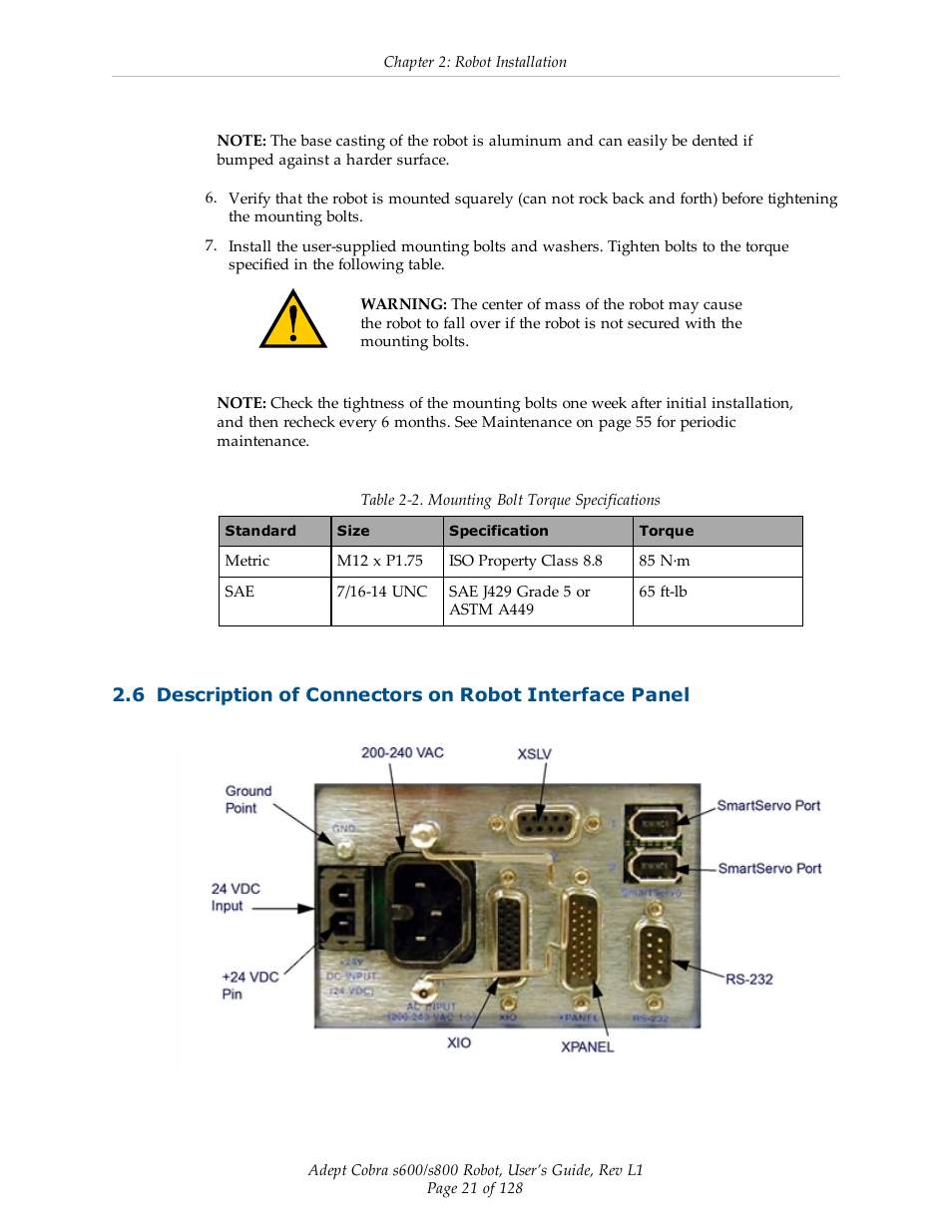 Adept s600 Cobra User Manual | Page 21 / 128