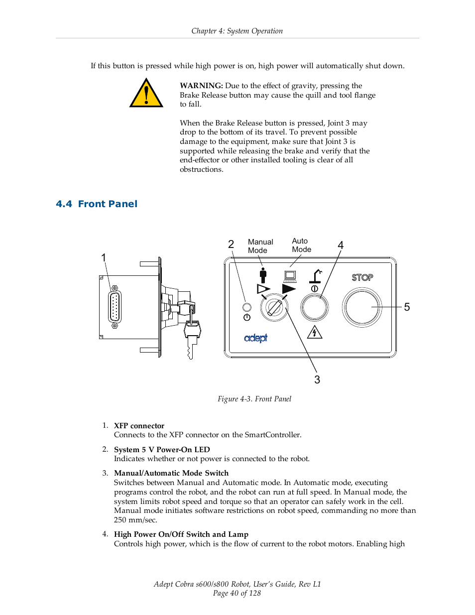 4 front panel | Adept s600 Cobra User Manual | Page 40 / 128