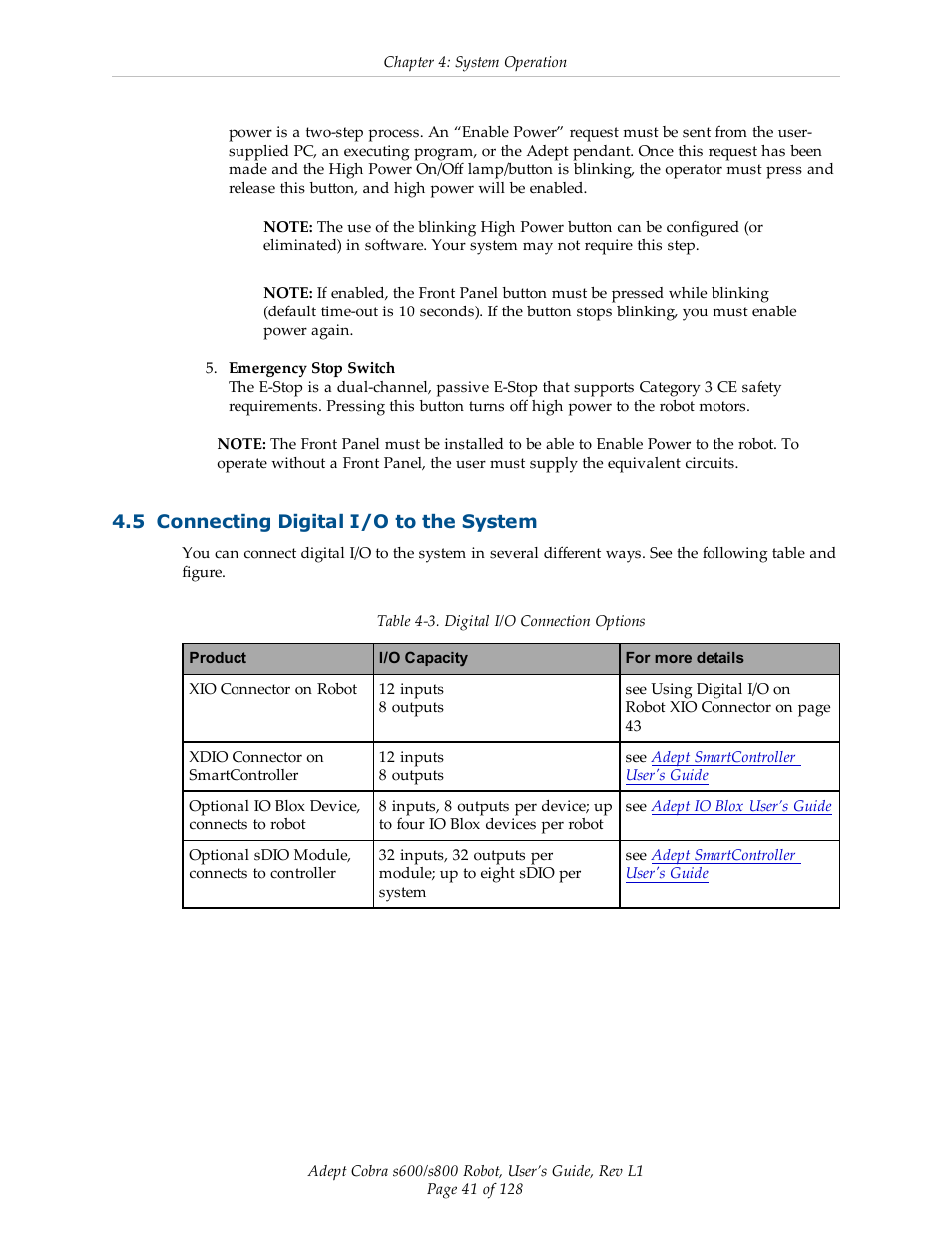 5 connecting digital i/o to the system | Adept s600 Cobra User Manual | Page 41 / 128