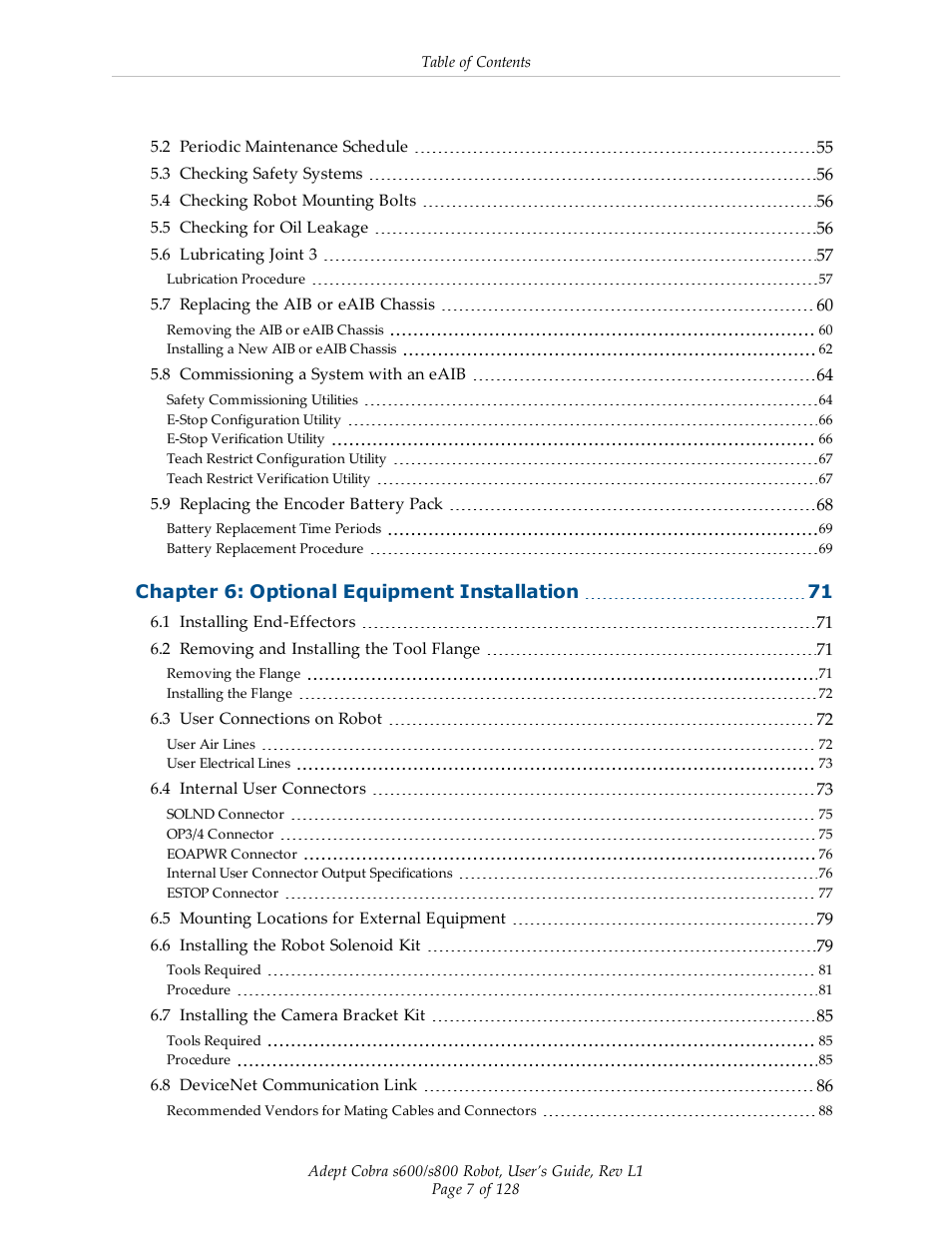 Adept s600 Cobra User Manual | Page 7 / 128