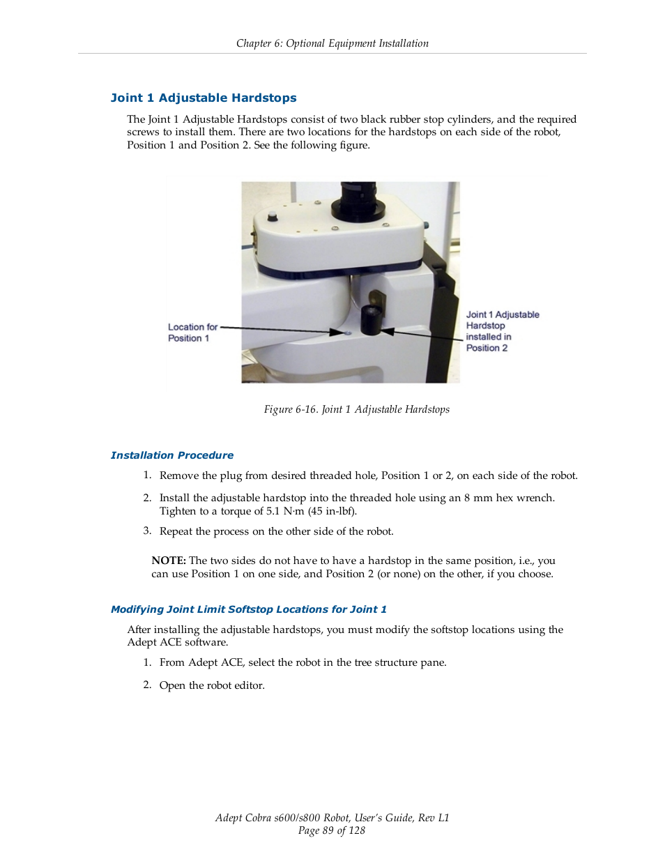 Joint 1 adjustable hardstops | Adept s600 Cobra User Manual | Page 89 / 128