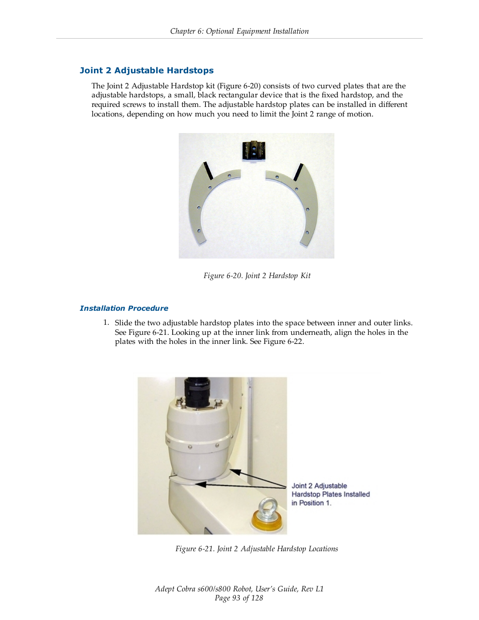 Joint 2 adjustable hardstops | Adept s600 Cobra User Manual | Page 93 / 128