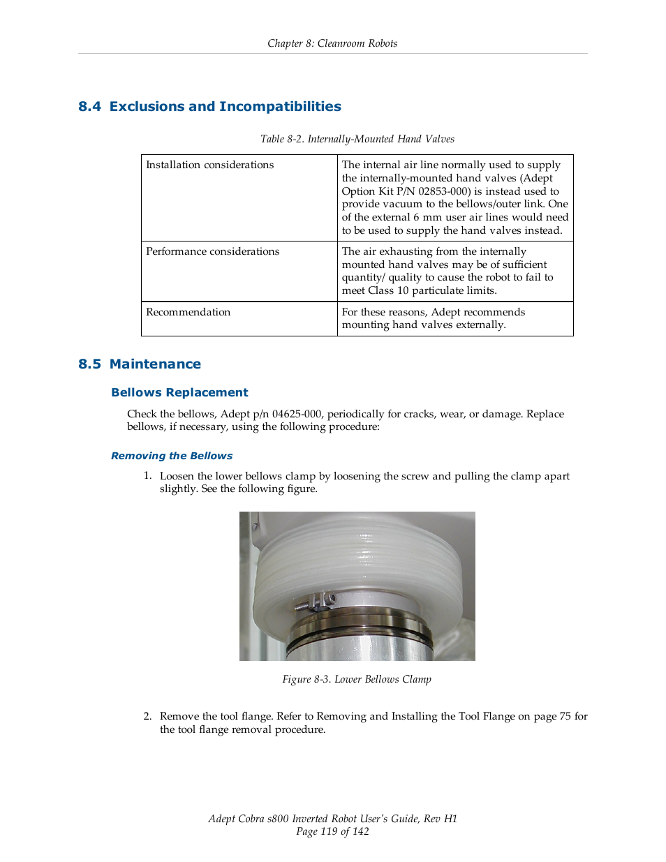 4 exclusions and incompatibilities, 5 maintenance, Bellows replacement | Adept s800 s800 User Manual | Page 119 / 142