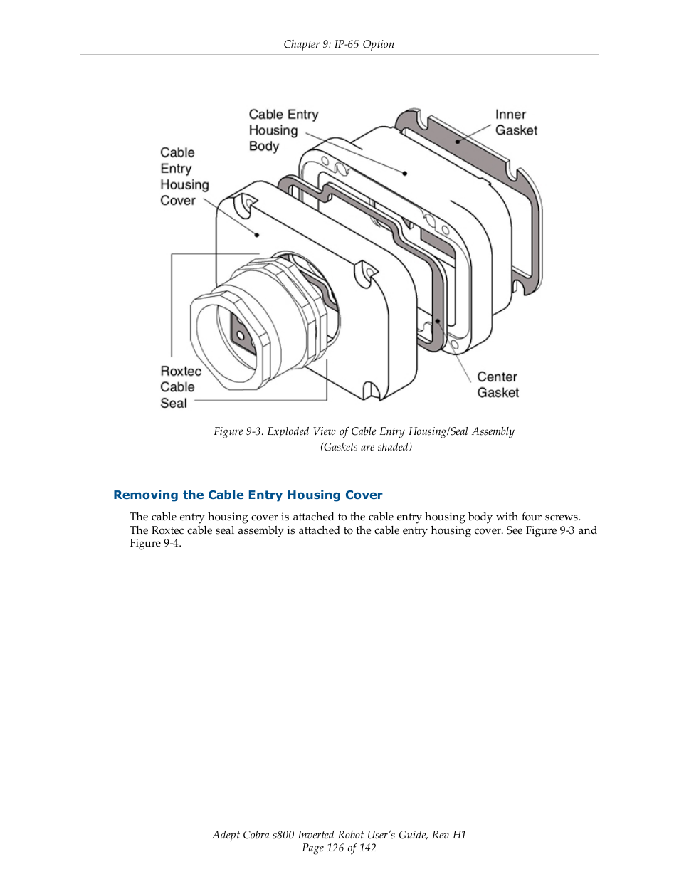 Removing the cable entry housing cover | Adept s800 s800 User Manual | Page 126 / 142