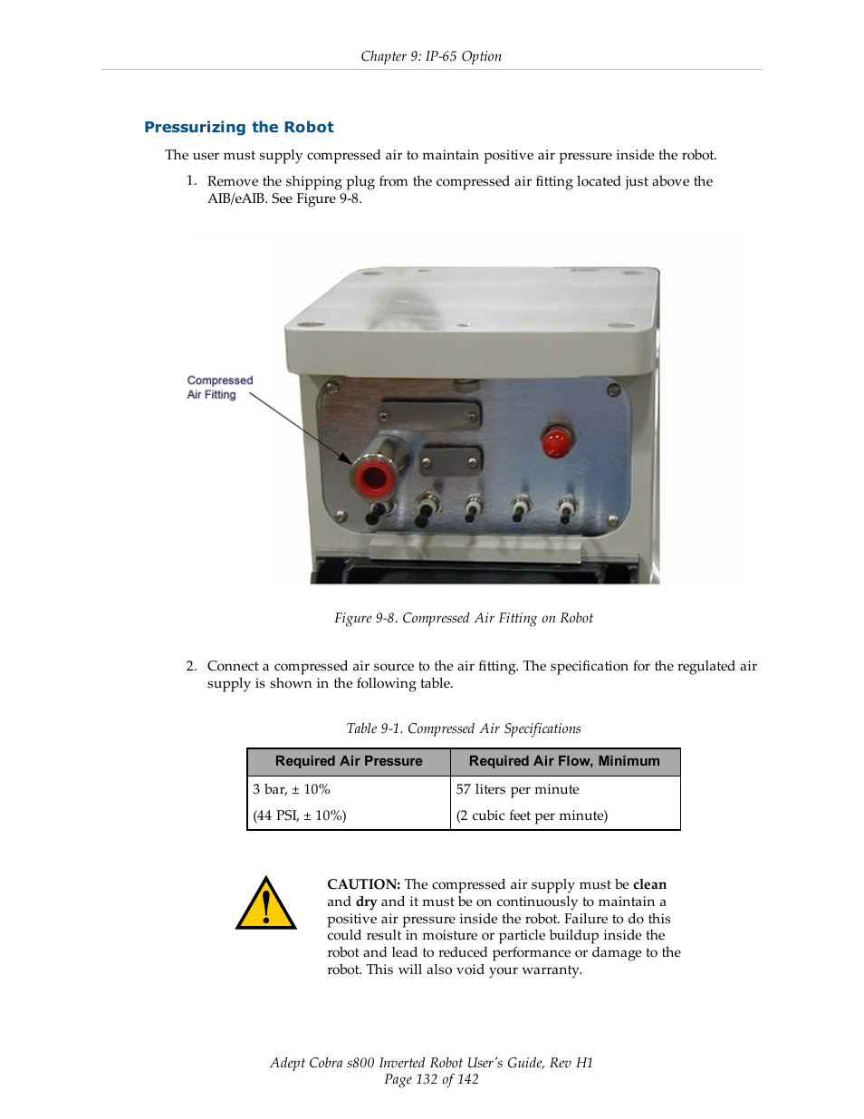 Pressurizing the robot | Adept s800 s800 User Manual | Page 132 / 142