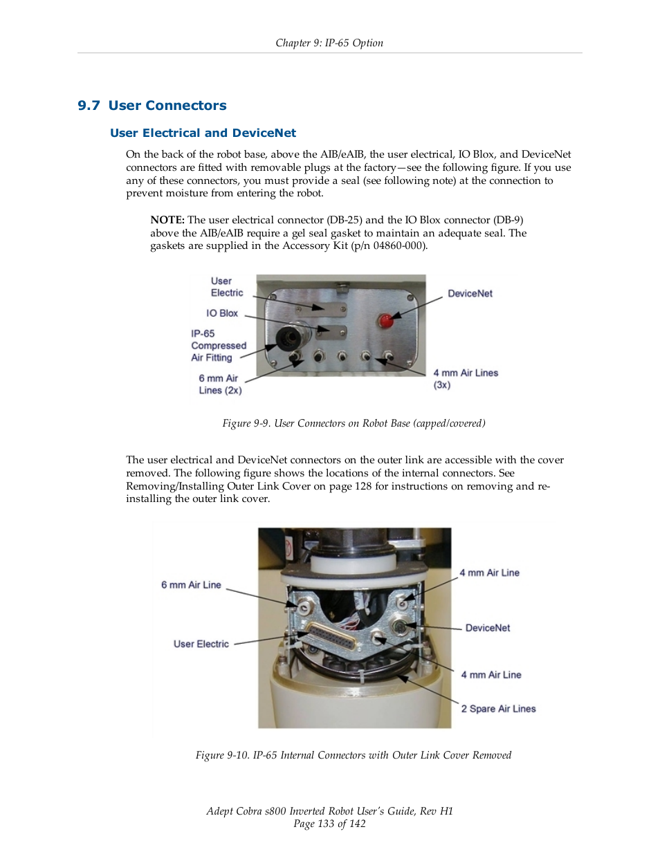 7 user connectors, User electrical and devicenet | Adept s800 s800 User Manual | Page 133 / 142