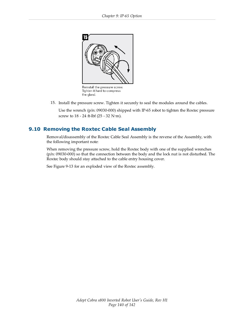 10 removing the roxtec cable seal assembly | Adept s800 s800 User Manual | Page 140 / 142