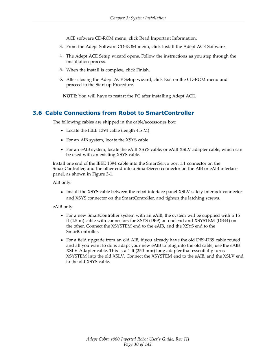 6 cable connections from robot to smartcontroller | Adept s800 s800 User Manual | Page 30 / 142