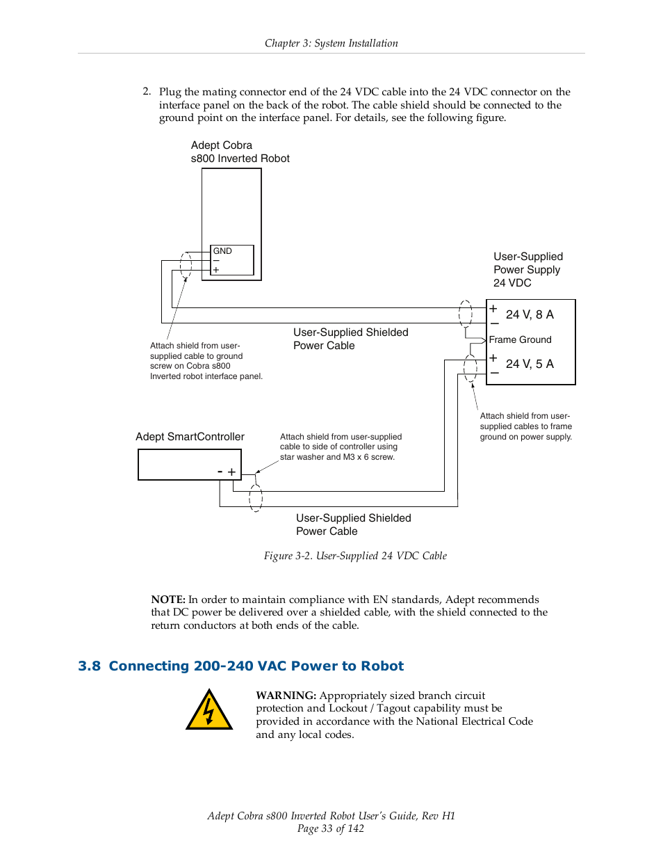 8 connecting 200-240 vac power to robot | Adept s800 s800 User Manual | Page 33 / 142